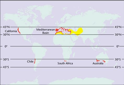 map of the five regions with mediterranean type climate red for the download scientific