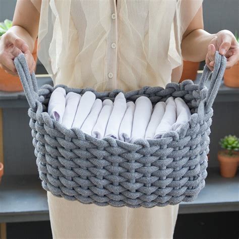 Cotton Rope Storage Basket Woven Baby Laundry Baskets With Handle For