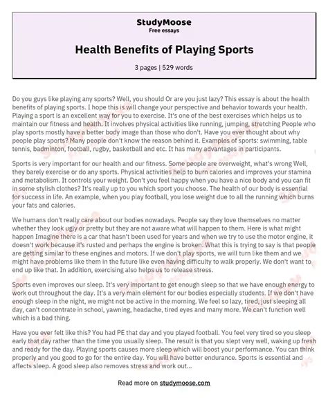 Health Benefits Of Playing Sports Free Essay Example