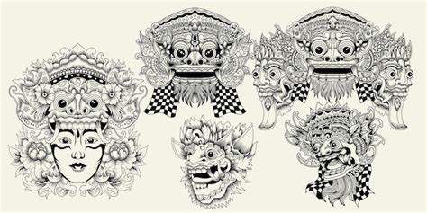 Premium Vector Balinese Barong Vector Illustration In Black And White