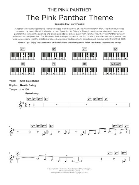 The Pink Panther Theme Sheet Music Henry Mancini Keyboard Abridged