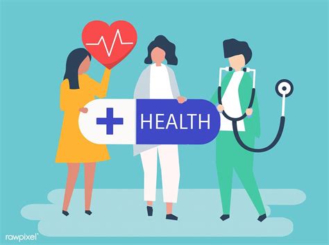 Characters Of People Holding Healthcare Icons Illustration Free Image