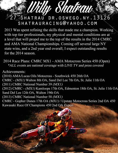 Examples of a motocross resume are online, and you may have seen numerous ones from your buddies resume's to national riders. 2014 AMA Outdoor Pro Nationals help - Moto-Related ...
