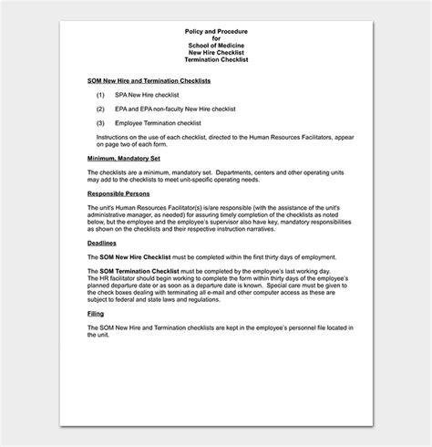 Termination Checklist Template Free For Word Doc Pdf