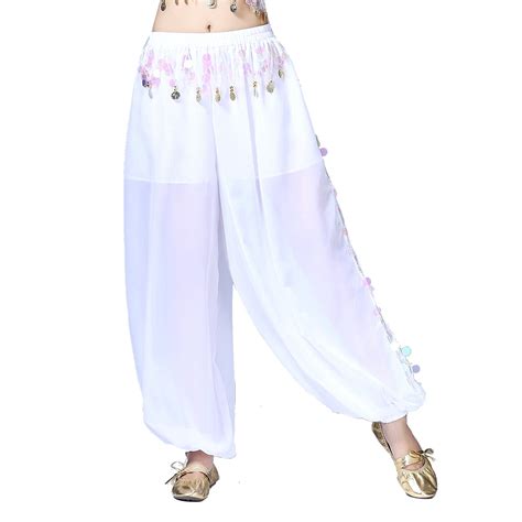 Belly Dance Sheer Tribal Fusion Harem Pant Chiffon With Leg Slits Side Tie