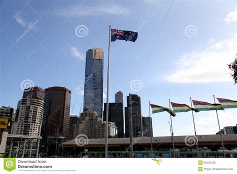 Australian National Flag On Melbourne Federation Square Editorial Image