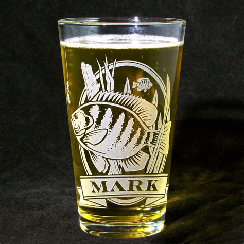 1 Personalized Beer Glass With Bass Etched Glass Pint Glass Present For Man Brad Goodell Weddings