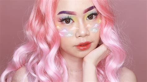 kawaii pastel makeup look 🥺⛅️🍒💘 youtube