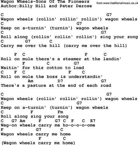 Country Music Wagon Wheels Sons Of The Pioneers Lyrics And Chords