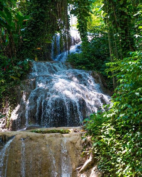 A Waterfall In The Jungle With Lots Of Water Coming Out Of Its Sides