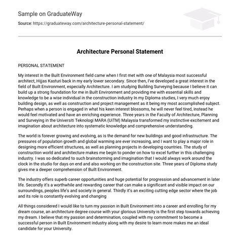 ⇉architecture Personal Statement Essay Example Graduateway