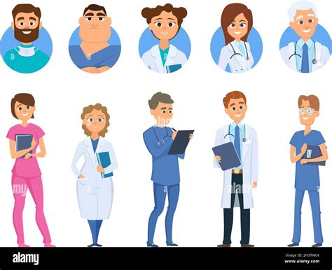 Doctors Characters Nurse Medical Staff Avatars Isolated Cartoon