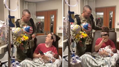 Soldier Surprises Wife Meets Twin Newborns At Hospital