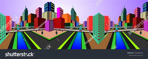 Vector View Colorful Skyscrapers Two Vanishing Stock Vector Royalty