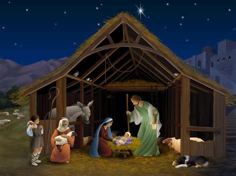 Nacimiento De Jesús En Belén 4 Imágenes De Navidad Banco De