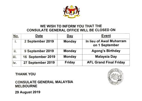 Public holidays in malaysia 2020. Public Holidays on September 2019 for Consulate General of ...