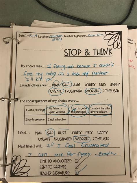 Stop Think Apologize Behavior Reflection And Data