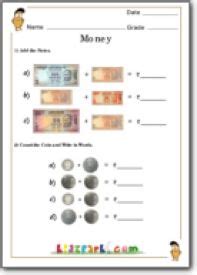 Money Counting Worksheet,Teacher Resource of Worksheets, Class 1 Math