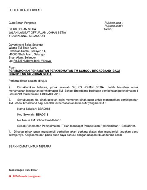 Contoh surat penamatan kontrak perkhidmatan dubai khalifa. Contoh Surat Penamatan Perkhidmatan Telekom