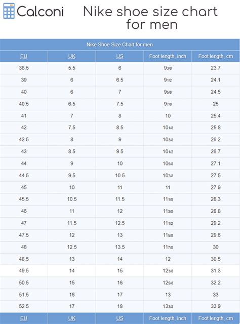 Nike Shoe Sizes ladies men and children