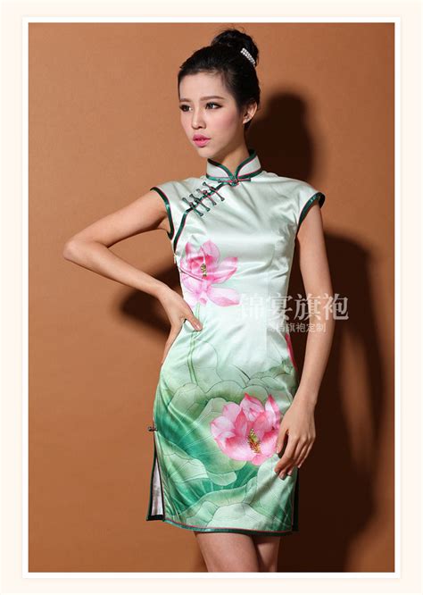 Custom Made Maginificent Lotus Flowers Silk Cheongsam Qipao Dress Qipao Cheongsam Dresses