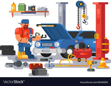Mechanic Worker Repairs Car In Garage Royalty Free Vector
