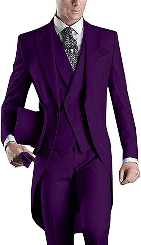 High End Suits Mens Tailcoat Formal Slim Fit 3 Piece Suit Long Jacket