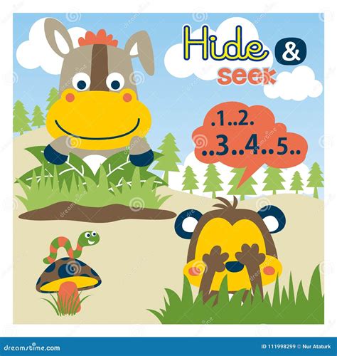 Playing Hide And Seek With Funny Animals Cartoon Stock Vector