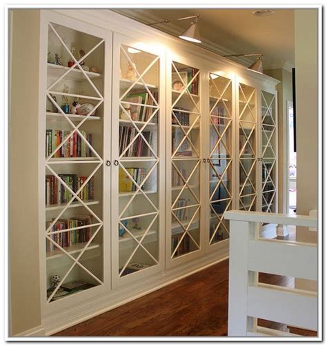 White Bookcase With Glass Door For Elgant Interior With Sheer Privacy