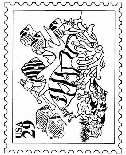 Coloring Pages Fish Stamp Tropical Usps Stamps