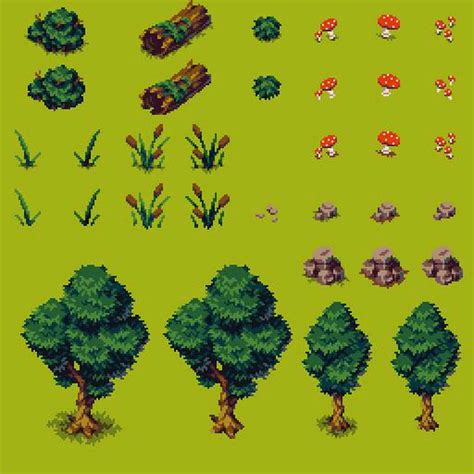 Topdown Fantasy Forest Pixelart Tileset By Aamatniekss Pixel Art