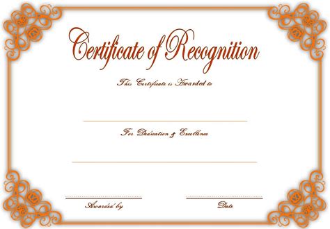 Certificate Of Recognition Template Free Printable Printable Templates Free