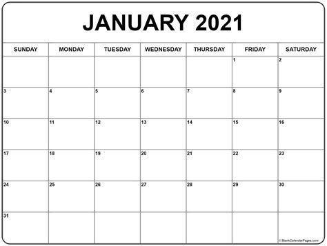 Downloadable January 2021 Calendar Template 2022 Calendar