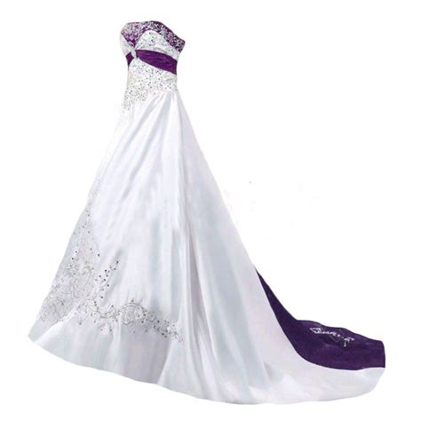 White And Purple Wedding Dresses Plus Size Satin Embroidery Beaded