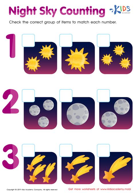 Night Sky Counting Worksheet For Kids Answers And Completion Rate
