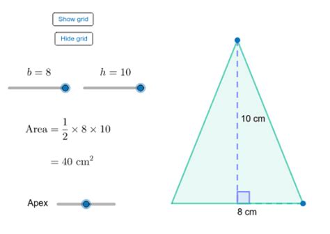 Area Of A Triangle Change Apex Height Base Geogebra