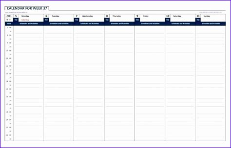 7 Weekly Calendar Excel Template Excel Templates Excel Templates