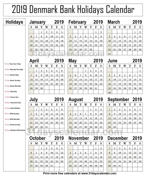 20 2019 Holiday Dates Free Download Printable Calendar Templates ️