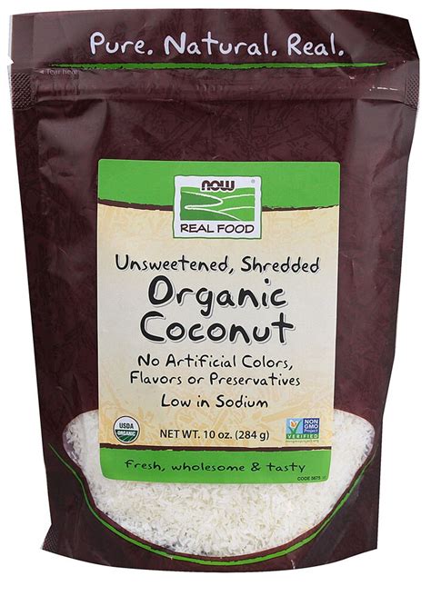 Now Real Food Organic Coconut Unsweetened Shredded 10 Oz Vitacost