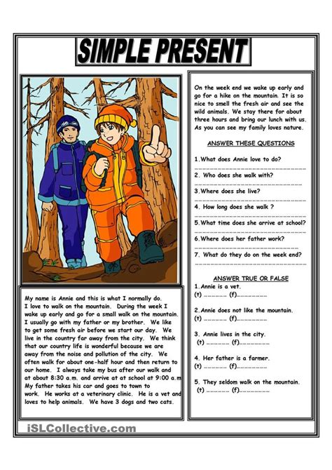 simple present reading comprehension text reading
