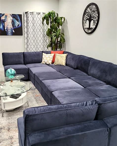 Belffin Modular Velvet Sectional Sofa With Storage Seat Blue Real Decors