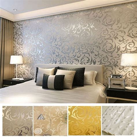 Victorian Damask Luxury Embossed Wallpaper Rolls Gold Silver Beige
