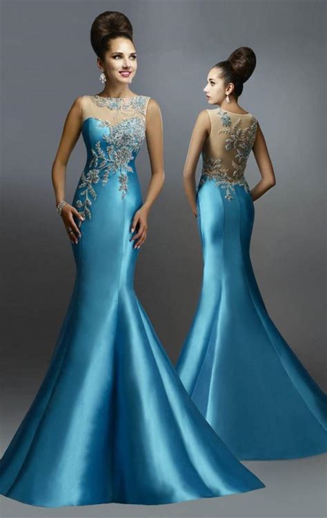 New Arrival 2015 Mermaid Evening Dresses With Beads Crystal Sheer Sexy