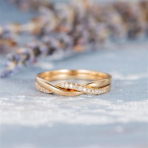 Diamond Wedding Band Yellow Gold Love Knot Ring With Unique