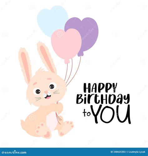 Cute Bunny With Balloons Happy Birthday To You Vector Illustration