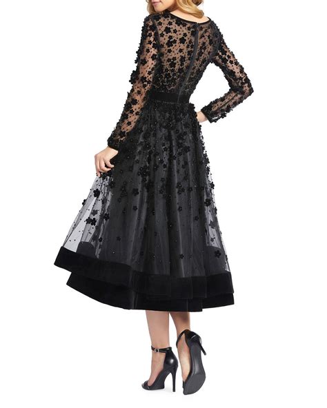 You can view all the collections at macduggal.com style 66029m style 40597h style 62601h style 77168f. Mac Duggal Long-sleeve Velvet 3d Floral Dress in Black - Lyst