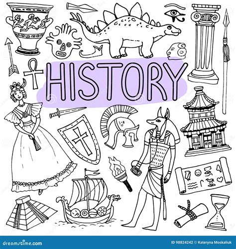 History Doodles With Lettering Cartoon Vector