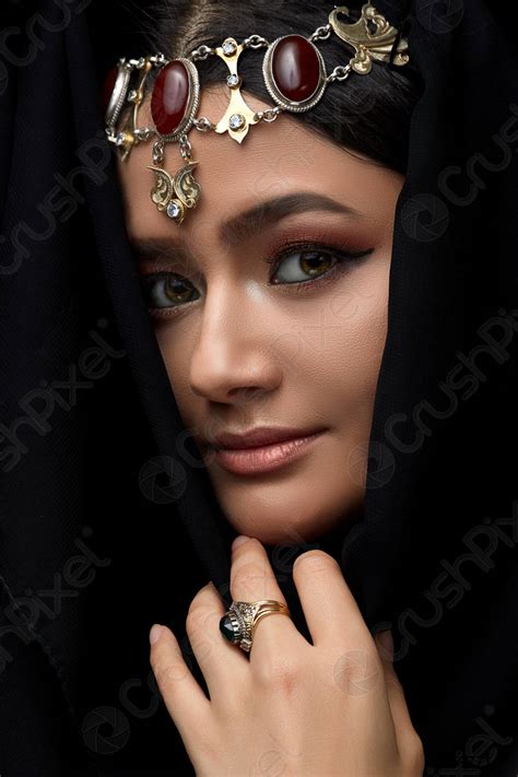 A Conceptual Middle Eastern Portrait Of A Womans Face Decorated Stock