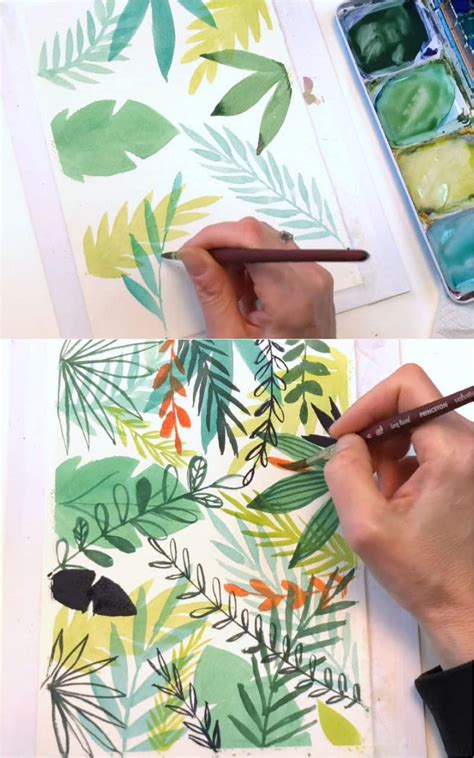 12 Easy Watercolor Leaves Painting Tutorials Watercolor Flower Art