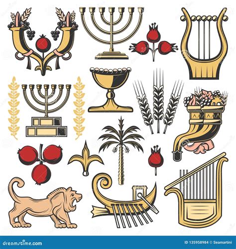 Israel Symbols Of Judaism Religion Jewish Culture Stock Vector